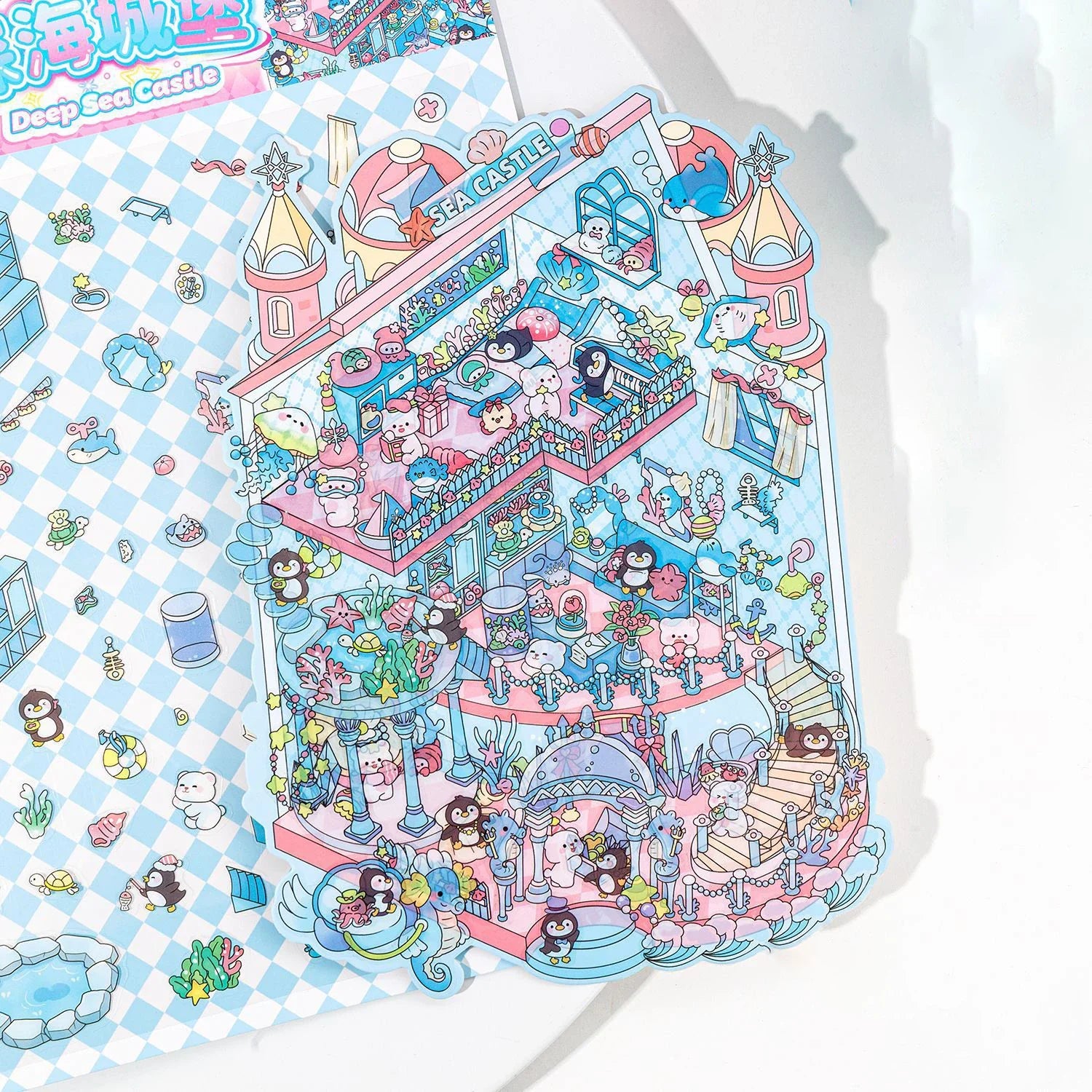Plus Size 2.5D Cartoon Castle Town Landscape Sticker Scene DIY Toy Game Sticker Festival Birthday Gift for Kid Child Girl