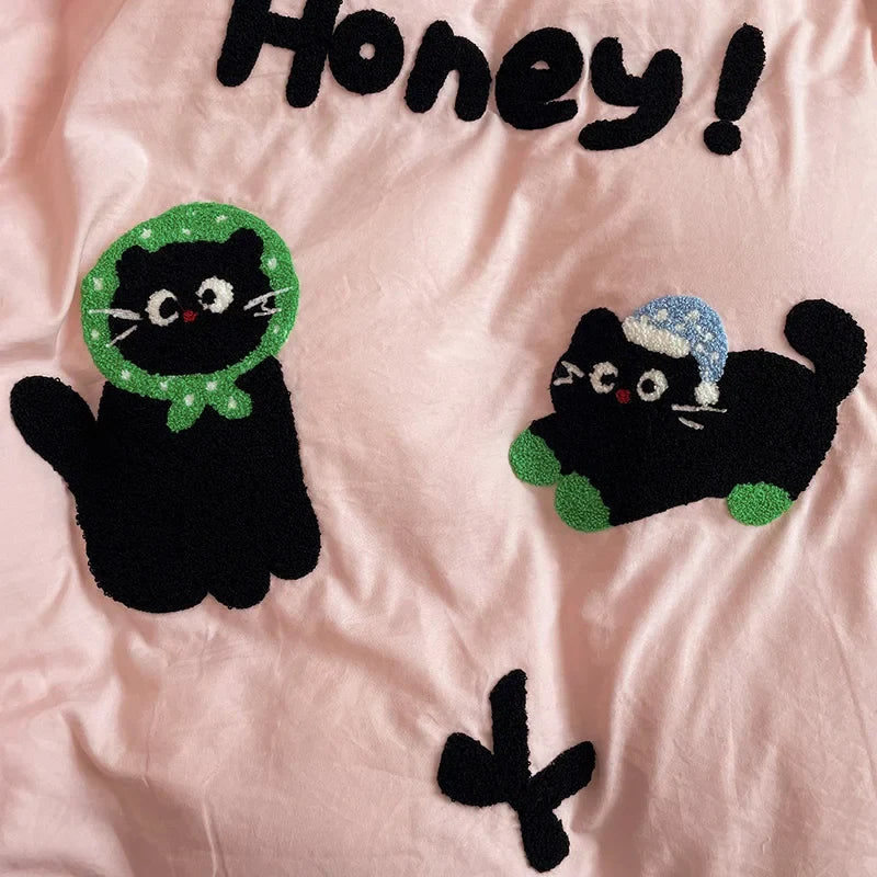 Cute Cat  Bedding Set For adults kids Brown pink Lovely Bed Sheet set With Pillowcases Colorful King Queen Full size