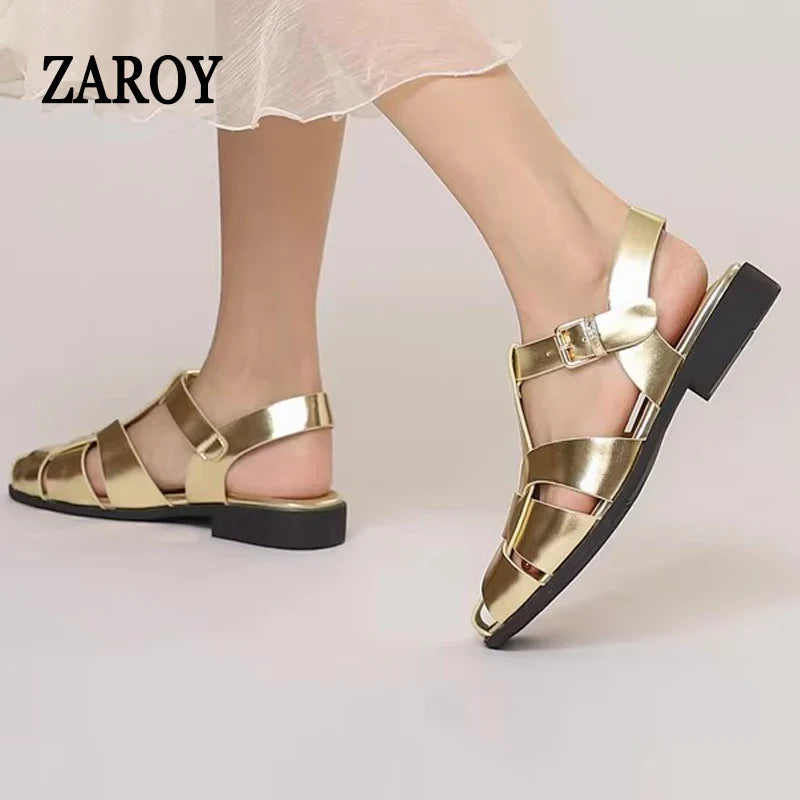 ZAROY Women Sandals Summer 2026 Newest Female Shoes Elegant Office Ladies Sandals Casual Soft Beach Flat Sandalias Roman Zapatos