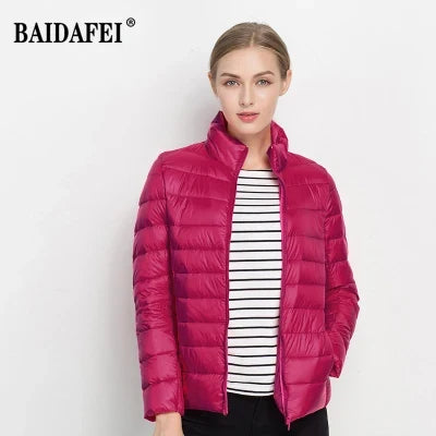 Women Short Puffer Jacket 2025 New Fashion Stand Collar Lightweight Water-Resistant Packable Female Down Parka Casual Coat