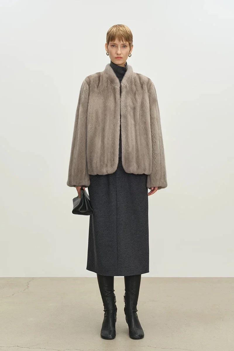 Lautaro Autumn Winter Short Brown Thick Warm Soft Faux Mink Fur Coat Women Stand Collar Elegant Luxury Chic Fluffy Jacket 2025