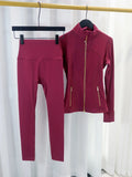 Gold zipper jacket and yoga pants set, sportswear, quick-dry and breathable, slimming and lightweight, tight-fitting