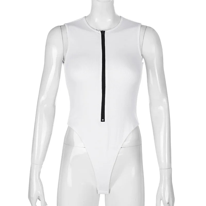Zipper Bodysuit Sexy Bodysuit Women's Fashion Bodycon Body Basic Top Sleeveless Summer Bodysuit Jumpsuit One Piece