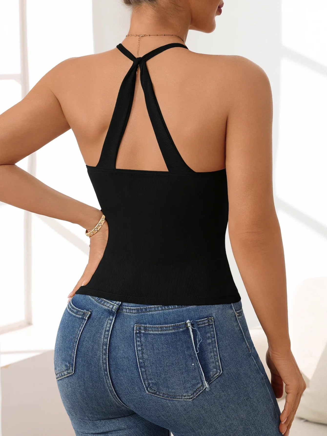 Women Sleeveless Tank Top Halter Backless Camisole Chest Pads Adjustable Straps Ladies' Intimates Underwear
