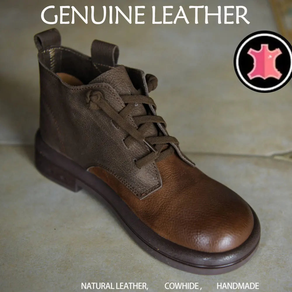 Top Cowhide Spell Color Classic Retro Boots Flat Soft Sole Women Genuine Leather Boots 2025 New Full Real Leather Trendy Boots