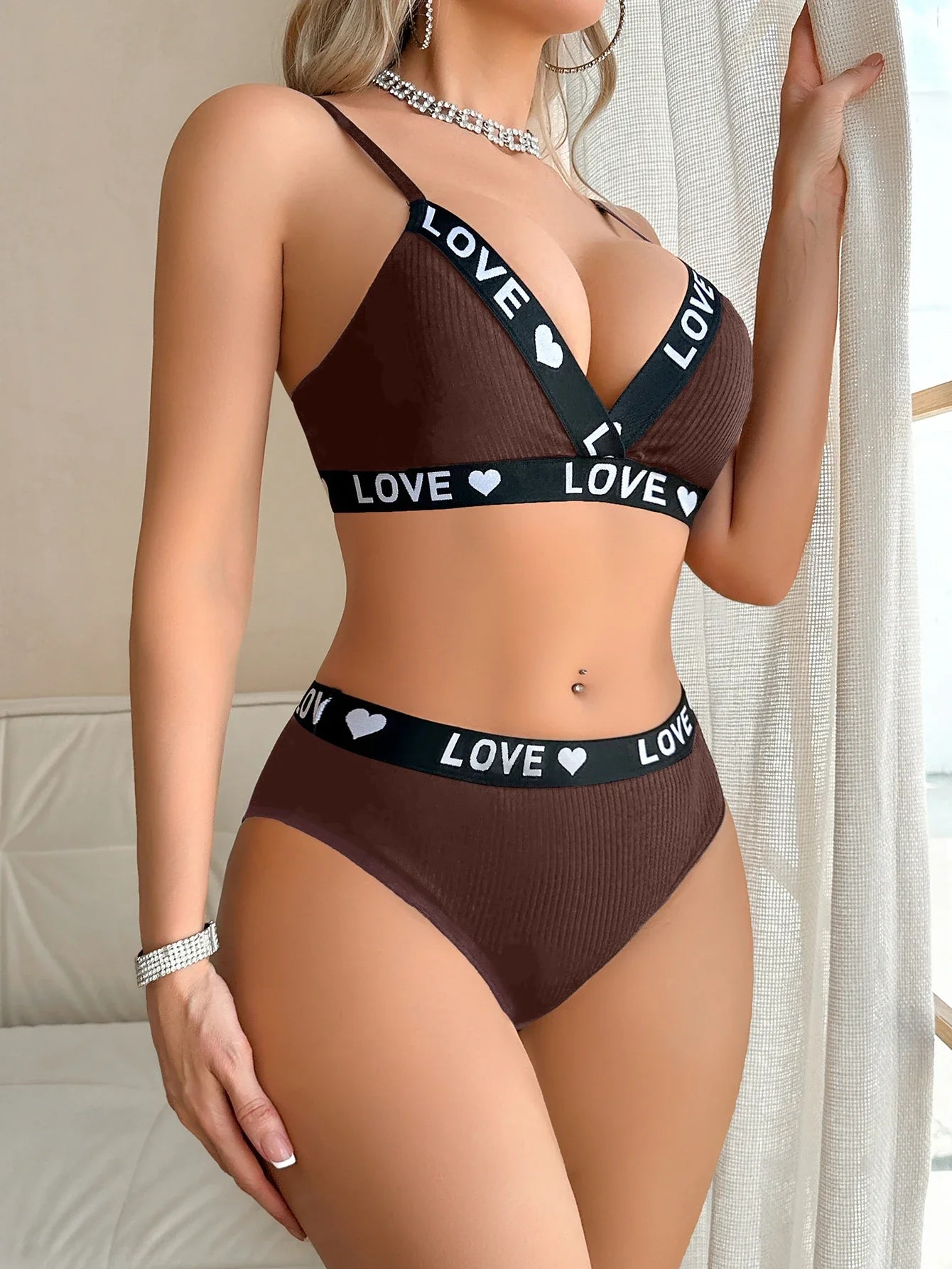 1 to 3-Piece Set Cotton Women's Underwear Set Rib Letter Print Removable Inner Wireless Push up Bra Soft Sexy Women's Underwear