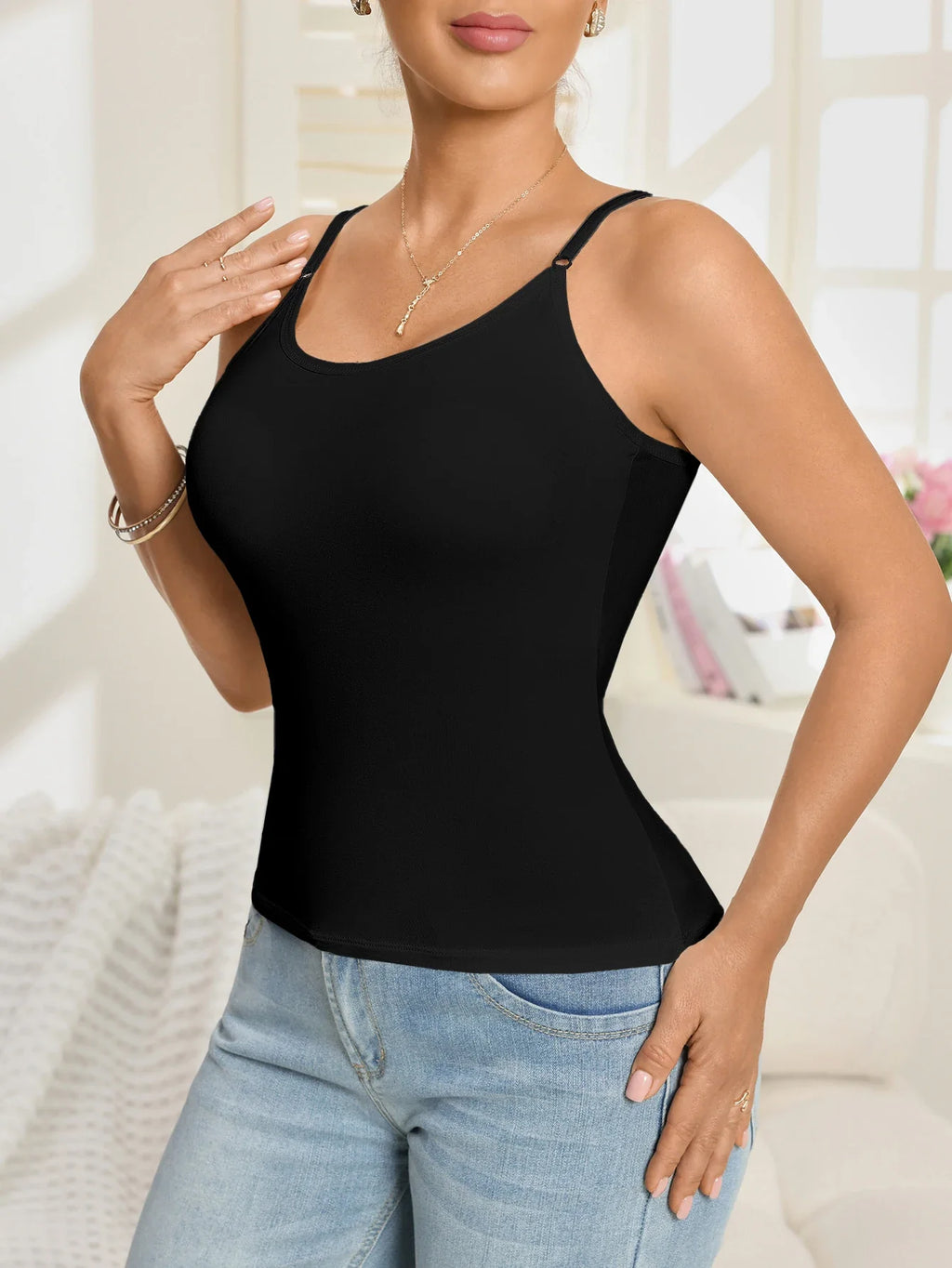 Summer Vest Women's Tank Top Padded Camisole Sleeveless Top Comfortable Adjustable Thin Straps Ladies's Underwear