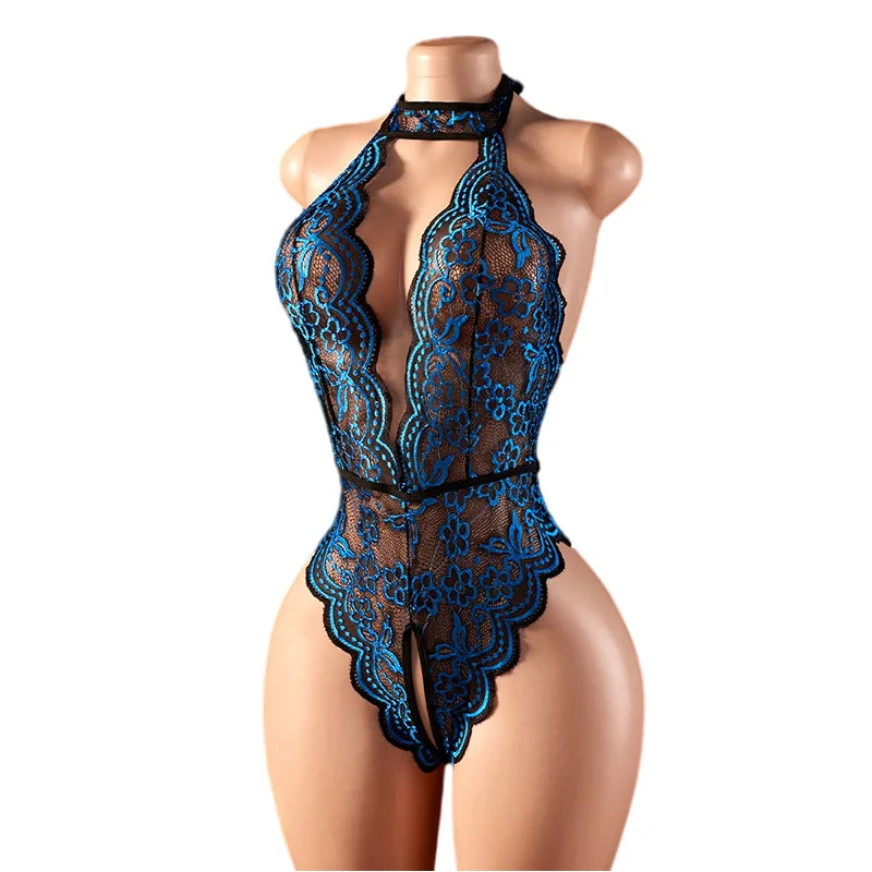 Adult Erotic Lingerie Women BodySuit Crotchless Sexy Temptation Lace Hollow Body Suit Pajamas Cosplay V-neck Hot UnderwearSet