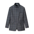 HH Women Fashion Plaid Blazer Coat Stand Collar Long Sleeve Jacket 2026 Spring Trend Casual Office Lady Chic Outerwear