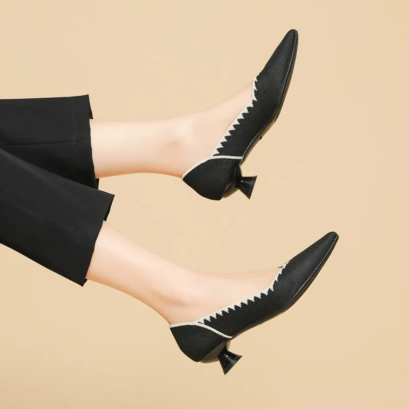 New Knitted Dress Shoes for Women Fashion Leopard Print Pointed Toe Shallow Designer Pumps Elegant Party Banquet Heels Ladies