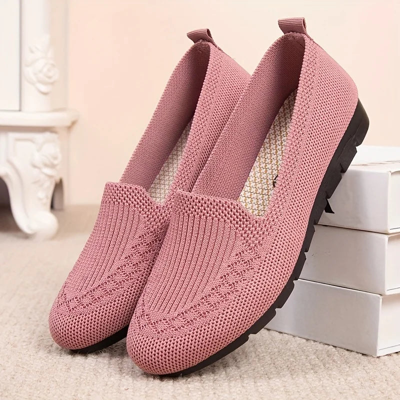 Women's Solid Color Knit Loafers Lightweight Anti Slip Flat Shoes for Casual Wear