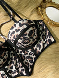 Hot Leopard Print Women's Corset Bra, Strappy Push up Bra Bustier Sexy Crop Top for Party