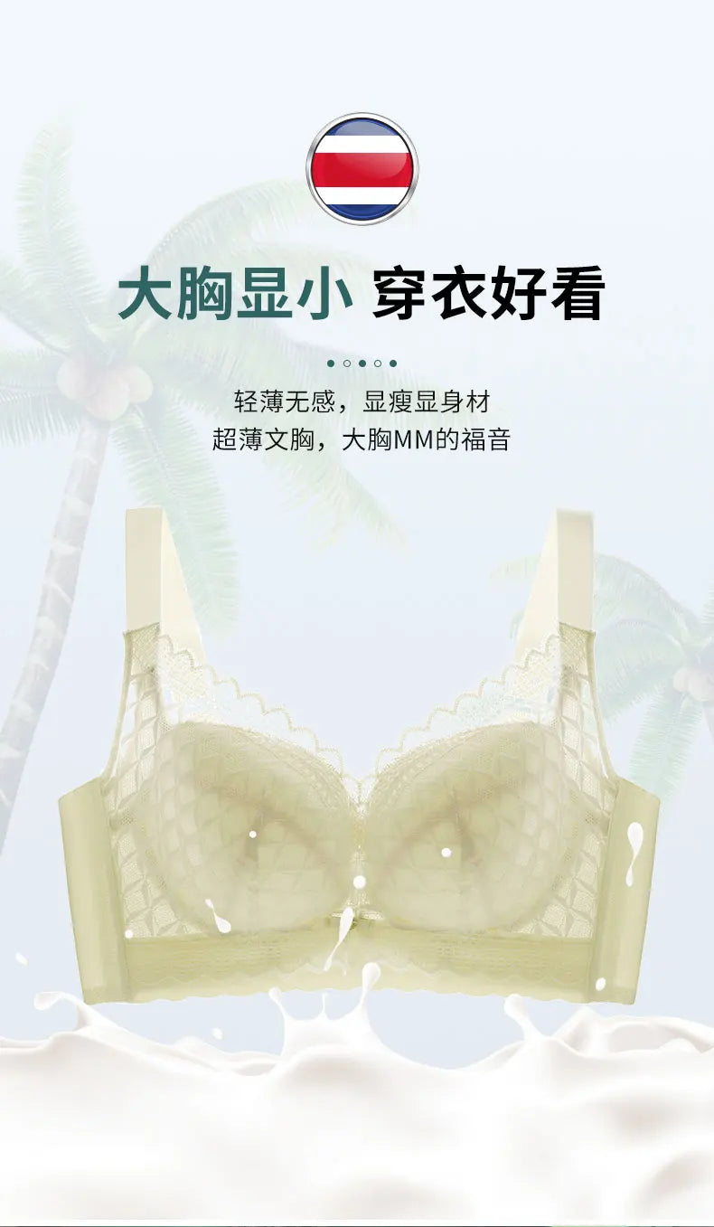 Women's Full Coverage Wire Free Bra Non-Foam Lace Bra Thin Sexy Lace Bra Plus Size 36-46CDE Push Up for Women Thin Latex Bra 46E