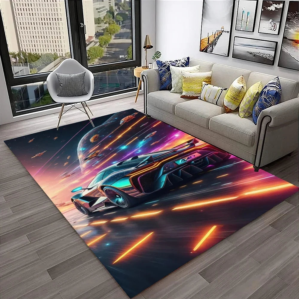 Sports Car Racing Car Carpet Rug for Home Living Room Bedroom Playroom Sofa Doormat Decor,Kids Game Area Rug Non-slip Floor Mat