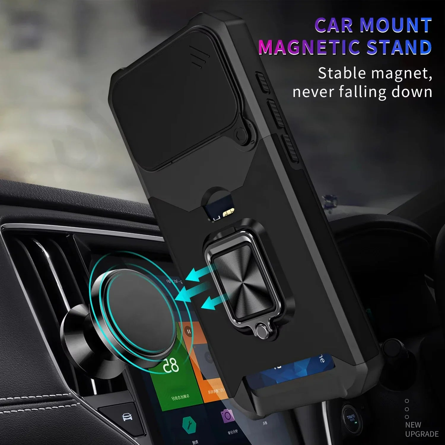 Case For iPhone 17 16 15 14 13 12 11  Pro Max XS Plus Slide Camera Card Holder Slot Duty Wallet Protective With Ring Stand Cover