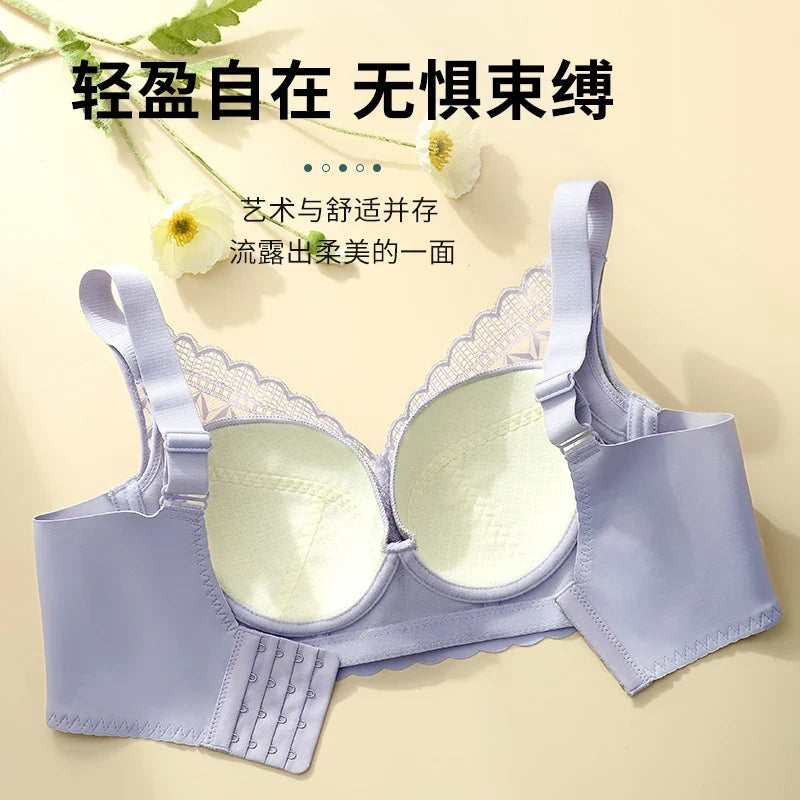 Women's Full Coverage Wire Free Bra Non-Foam Lace Bra Thin Sexy Lace Bra Plus Size 36-46CDE Push Up for Women Thin Latex Bra 46E