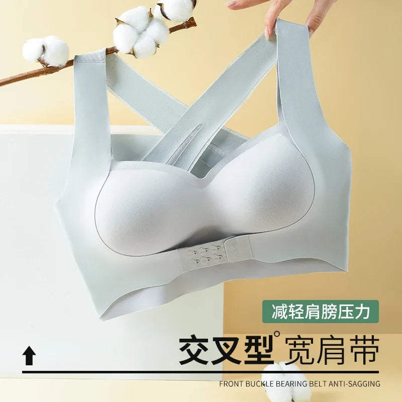 M-6XL Vest Women Seamless Underwear 2 In 1 Solid Adjustable Underwireless Bra Front Buckle Sexy Latex Shapers Humpback Corrected