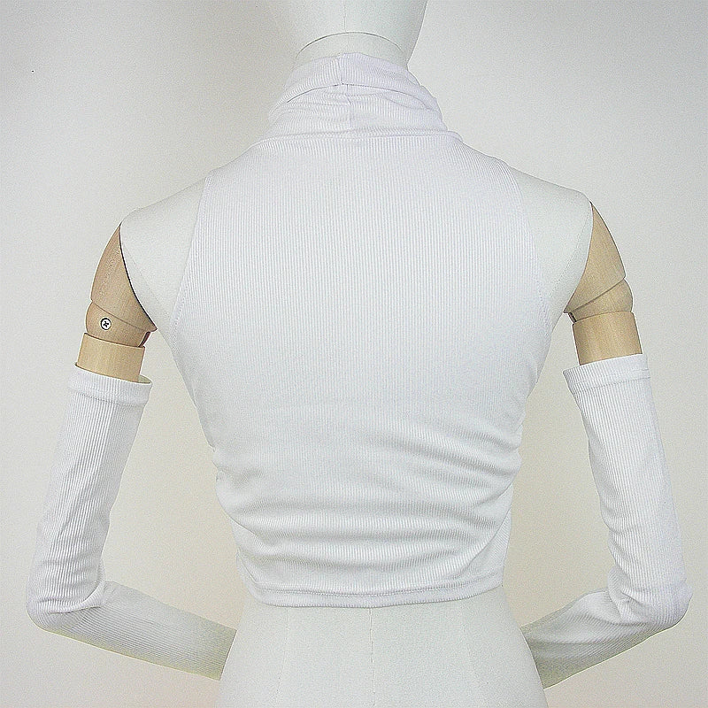 Woman Clothes Fall 2025 Tank Top Sleeve Cover Sleevless Side Pleats Turtleneck T-shirt  Sexy Ribbed Knitted Tops Y2k 2529