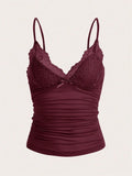 Sexy Contrast Lace Bow Front Crop Cami Top Women 2024 Summer Grunge Punk Y2K Clothes Ruched Skinny Backless Tee Shirt