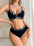 1 to 3-Piece Set Cotton Women's Underwear Set Rib Letter Print Removable Inner Wireless Push up Bra Soft Sexy Women's Underwear