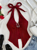 Summer for Women Sleeveless Top Clothes Solid Split Backless Women Sexy V-neck Halter Neck Crop Top