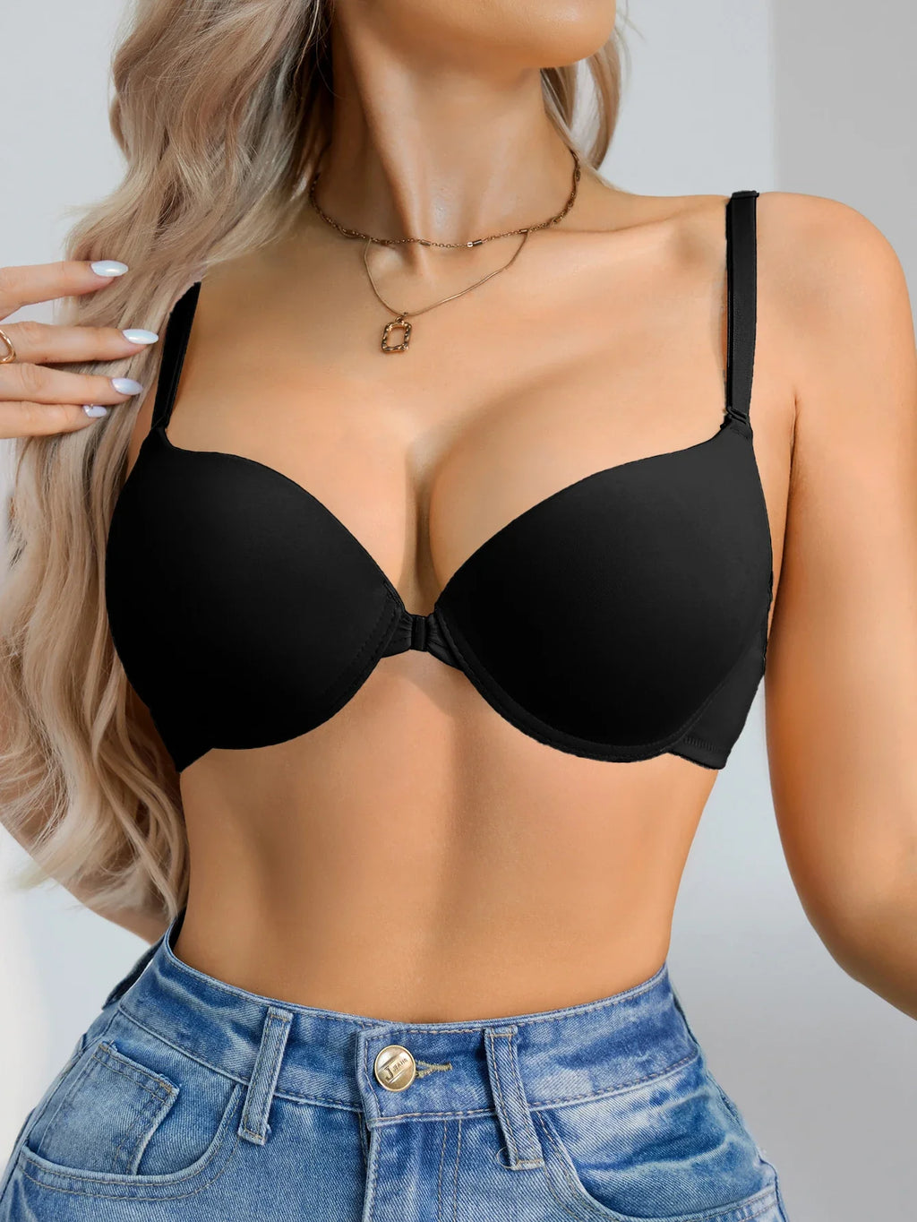 1Pcs Daily Basic Women's Bra Solid Front-Clasp Lining Push-Up Bra Comfortable Underwire T-Shirt Bra for Women