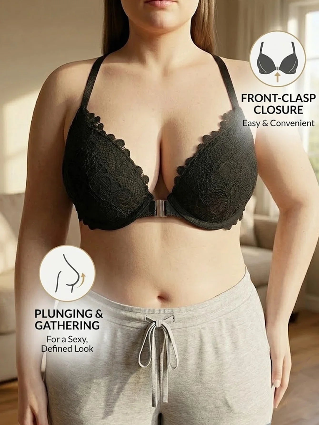 Women B C D E Cup Lace Backless Push Up Bra Underwire Side Shaping Underwear Sexy Floral Lace Bralette Adjustable Strap Lingerie