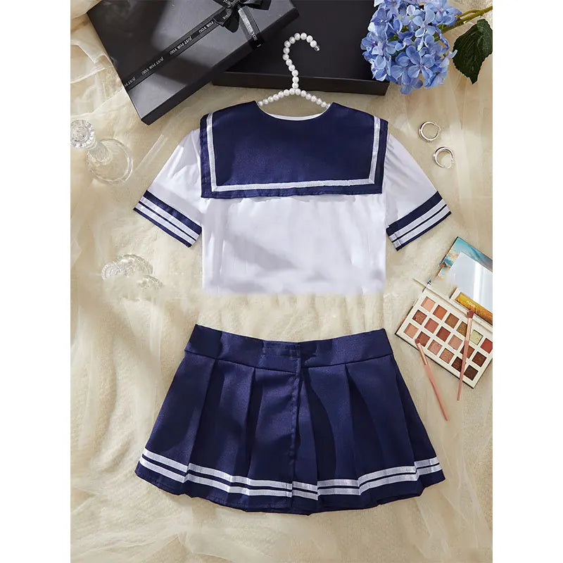 A Set Women Pajama Sexy Lingerie Pyjamas , Crop Top And Shorts ,JK Mini Skirt Tight Blouse Set ,Women Sleepwear Sets