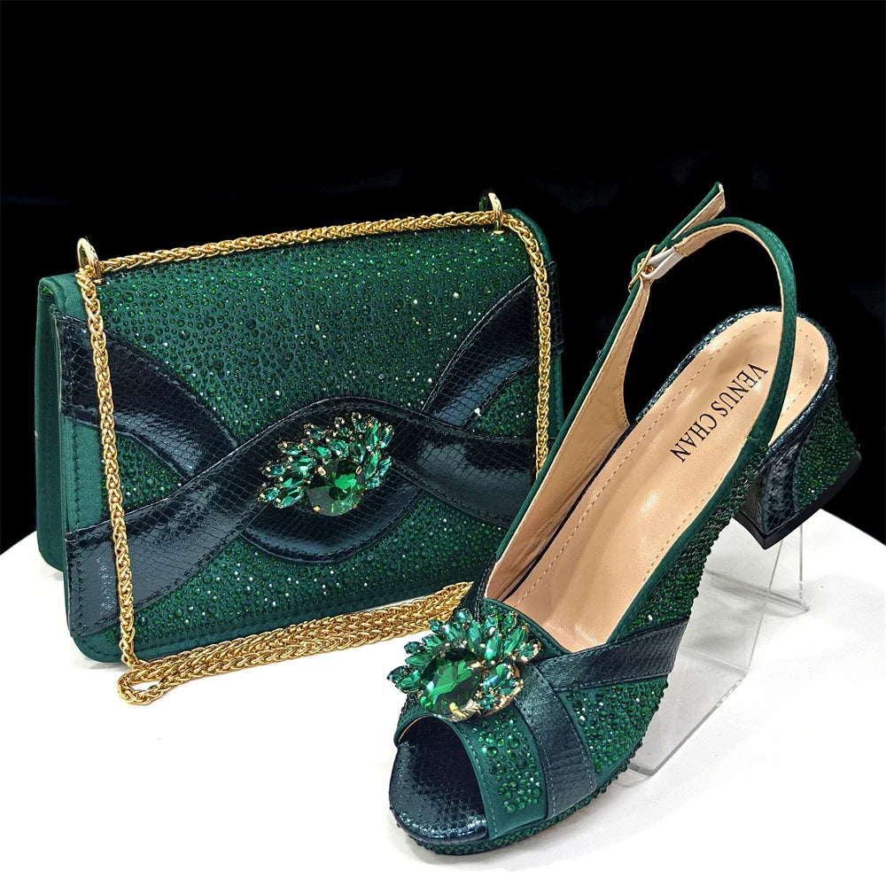 Elegant Women's Peep-Toe Heels and Matching Bag Set EDS40