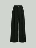 Women's Elegant Jacquard Pleating Wide-Leg Pants Office/Commuting Solid Color Loose Casual Suit Pants, Autumn/Winter