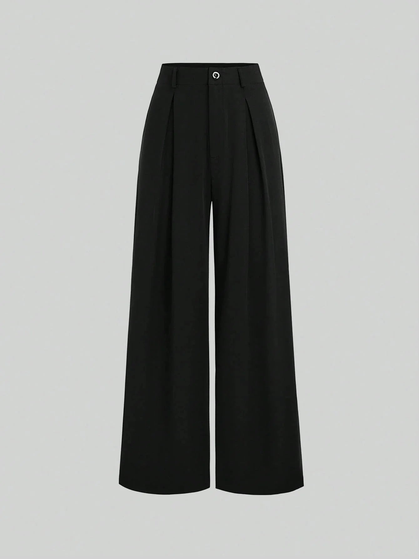 Women's Elegant Jacquard Pleating Wide-Leg Pants Office/Commuting Solid Color Loose Casual Suit Pants, Autumn/Winter
