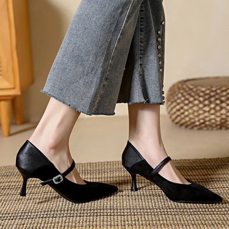 Pointed Toe Leopard Sexy Heels Women Elegant Thin High Heel Designer Pumps Dress Shoes Fashion Buckle Shallow Zapatos De Mujer