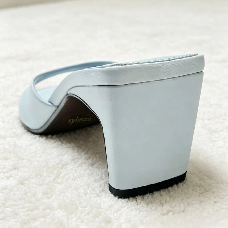 Soft Leather PU Mule Sandals Women Fashion Square Toe Design Slingback Heels for Ladies Elegant Commuting Office Slide Sandals