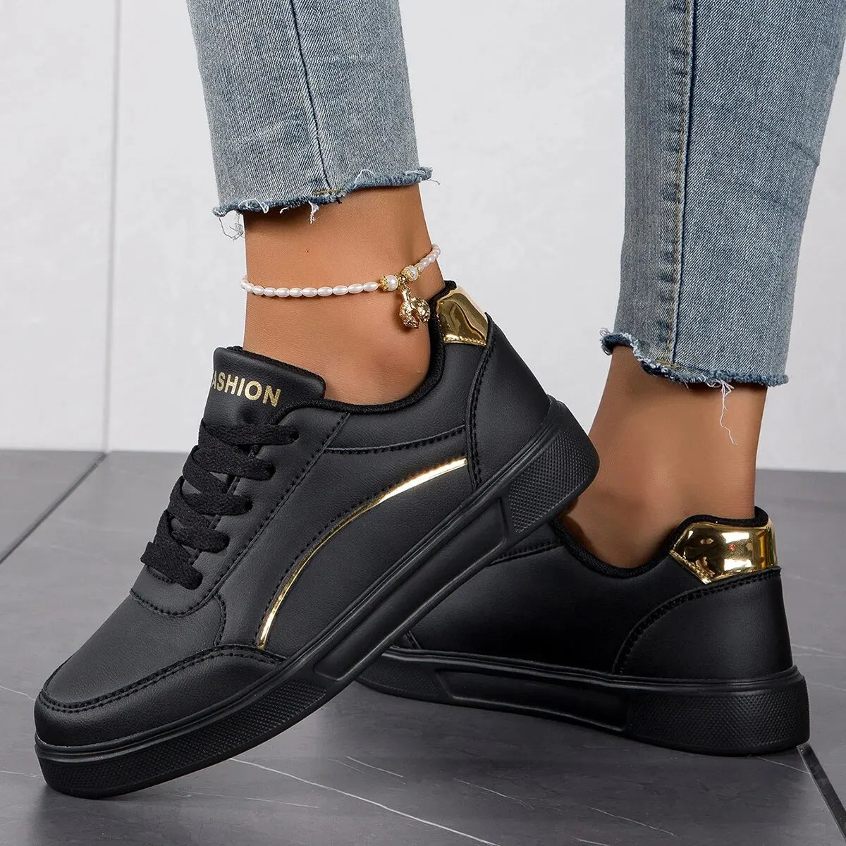Baasploa Women Casual Sneakers Leather Platform Sneakers for Women Classics Comfort Skateboarding Shoes Non-Slip