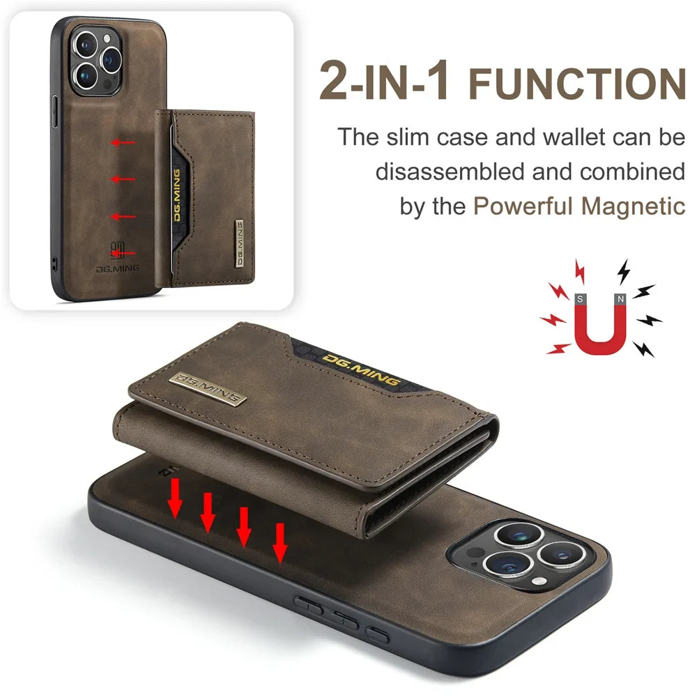2 In 1 Case For iPhone 16 15 14 13 12 11 Pro Max Plus XS Max XR 8 Plus SE 2022 Wallet Magnetic Leather Card Holder Pocket Cover