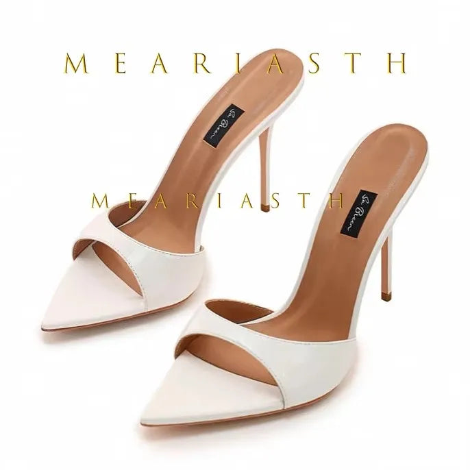 Ladies High-heeled Slippers Shoes Fashion Pointed Sexy Patent Leather Women with Open Toes and Party Wedding Stripper Sandals.