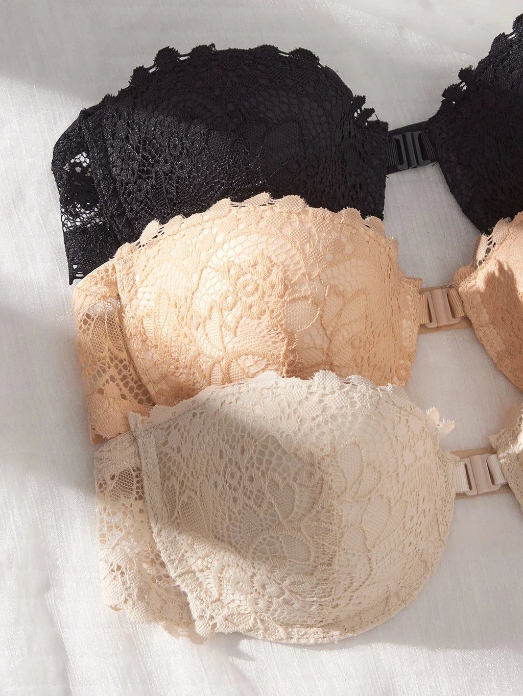 3Pcs Lace Women Strapless Bra Stylish Front Buckle Push up Bra Invisible Off-Shoulder Underwire Bras Women