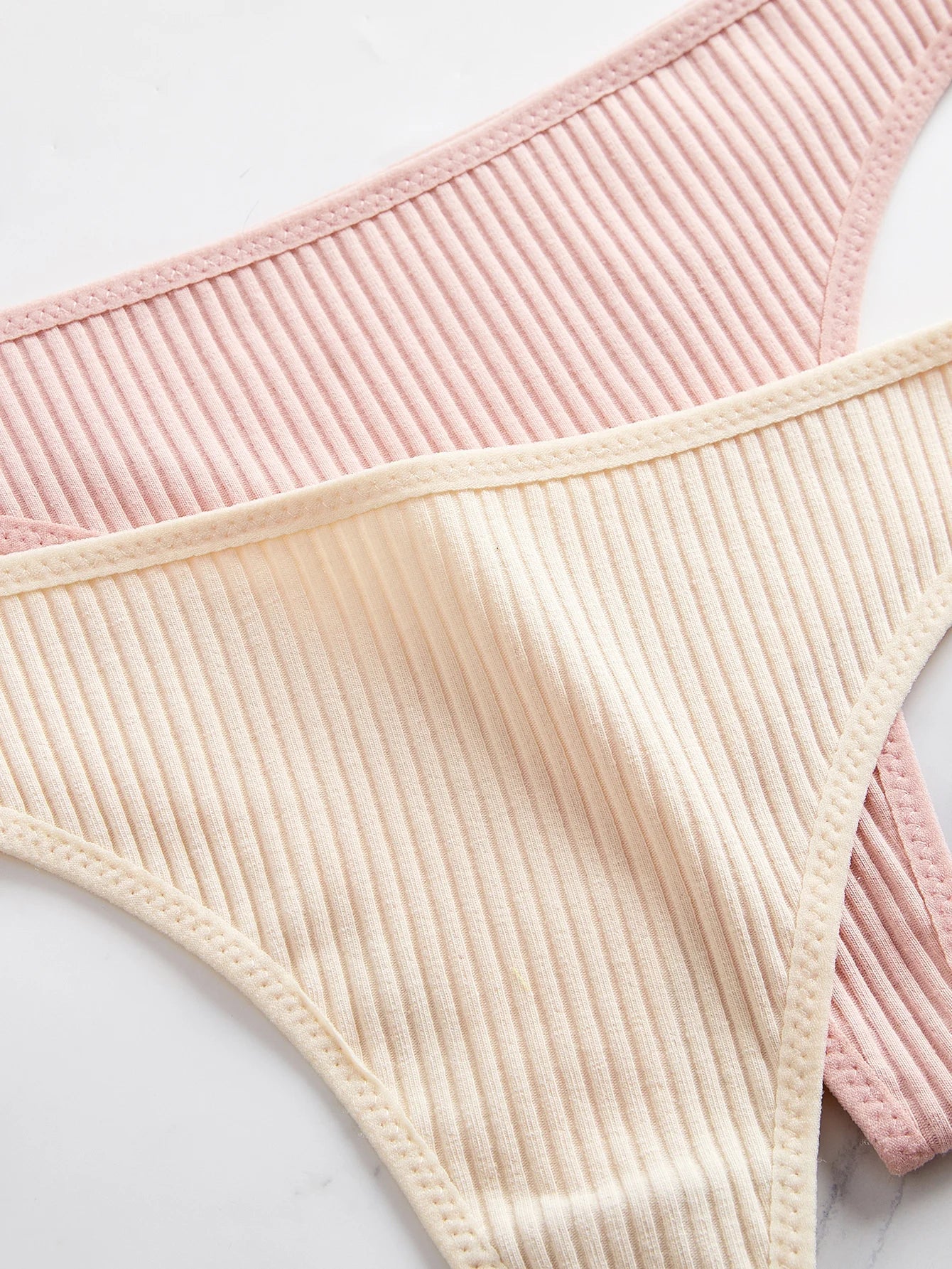 10Pcs Ribbed Women's Panties Everyday Basic Solid Thongs Comfortable Knit Women's Underwear