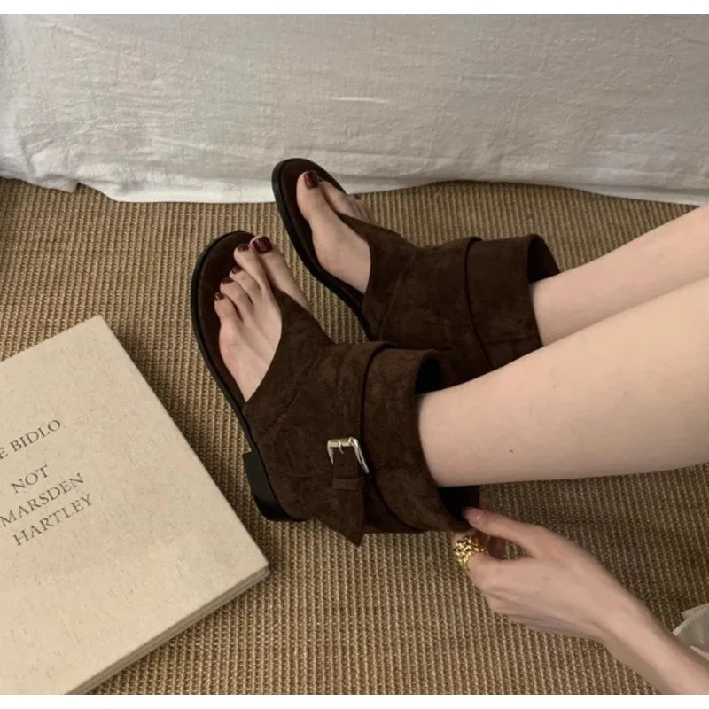 2025Spring Clip Toe Flats Sandals Summer Fashion Trend Trouser Legs Boots Casual Dress Street Style Shoes