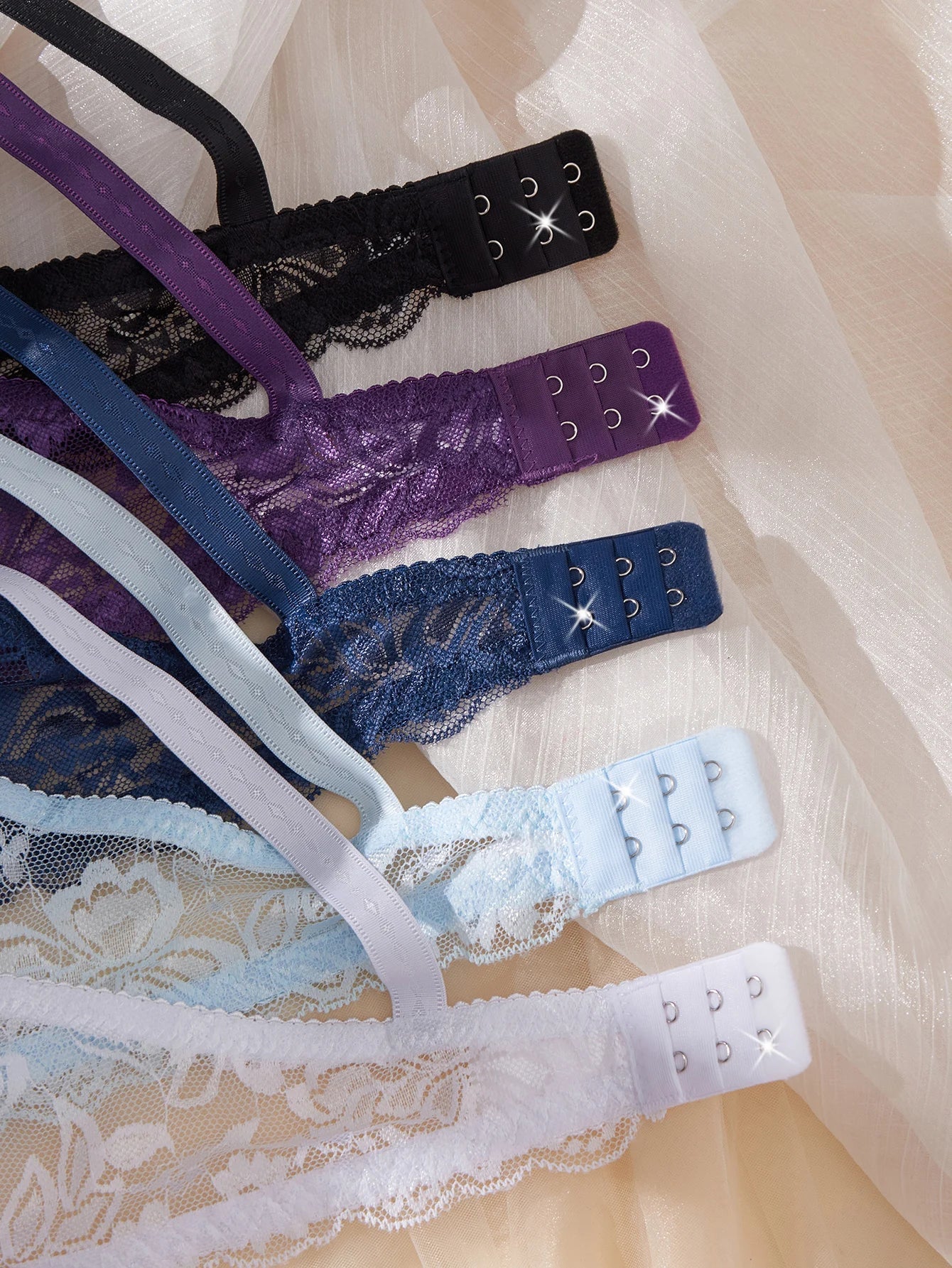 5PCS Fashionable Sexy lingerie set Floral Lace cup surface Design Thin sexy bras Comfortable Unpadded Women's underwear set