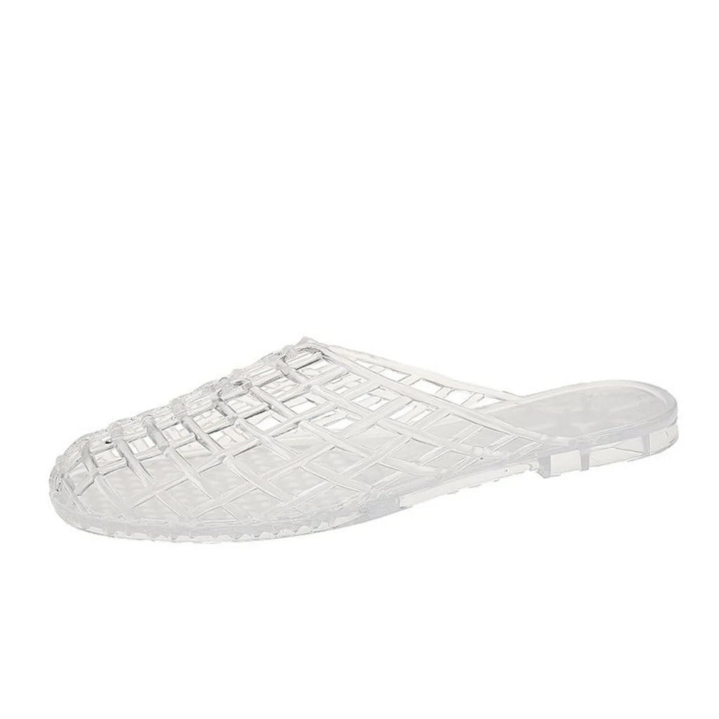 Summer Ladies Flat Bottom Hollow Comfortable Jelly Sandals Crystal Plastic Beach Slippers Breathable Slip-On Shoes