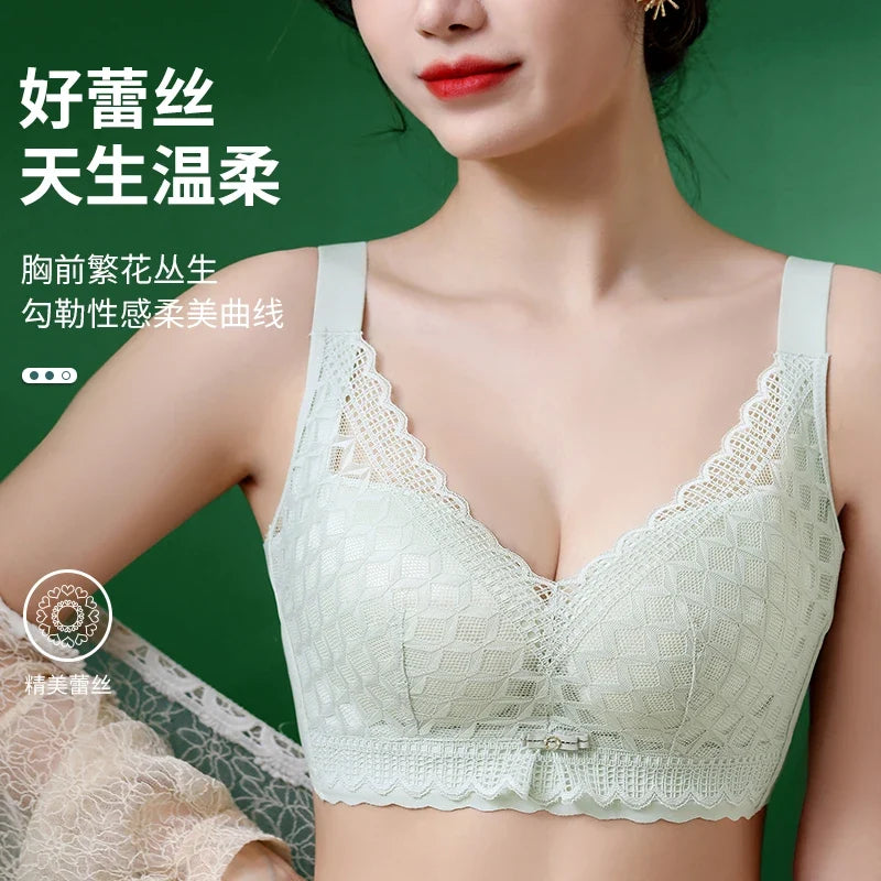 Women's Full Coverage Wire Free Bra Non-Foam Lace Bra Thin Sexy Lace Bra Plus Size 36-46CDE Push Up for Women Thin Latex Bra 46E