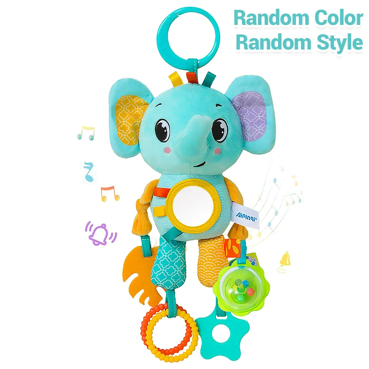 Soft Hanging Crinkle Squeaky Sensory LearningToy Stroller Car Seat Crib Travel Plush Animal Wind Chime with Teether Boys Girls