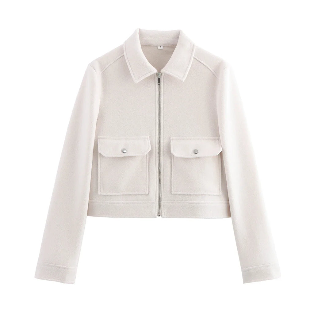 SLTNX Women's Zipper Jacket Coat New Winter Long Sleeve Pocket Outerwear Coat Short Street Elegant Women's Jacket