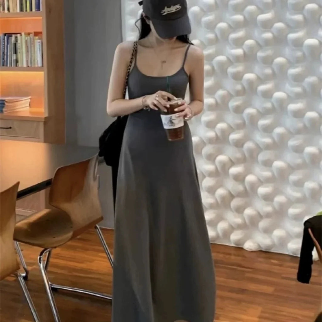 Summer new fashion simple temperament sling long backless slim waist sexy sweet hot girl casual dress women's clothing