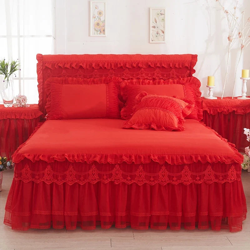 1 Piece Lace Bed Skirt +2pieces Pillowcases bedding set Princess Bedding Bedspreads sheet Bed For Girl bed Cover King/Queen size