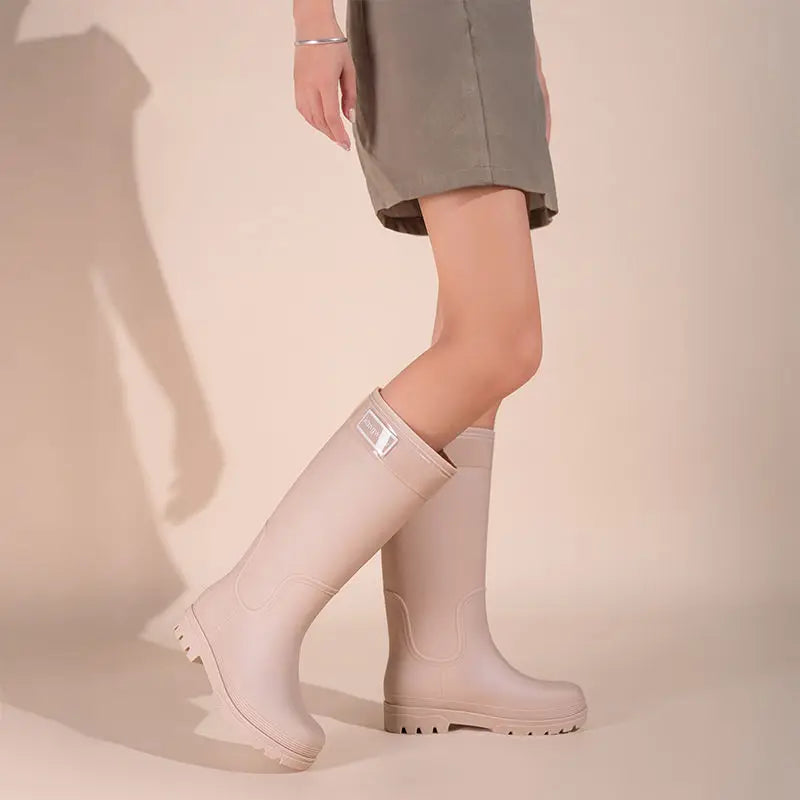 High-top rain boots, women's rain boots, lined adult outer wear, waterproof hiking boots, anti-slip shoes, durable sole