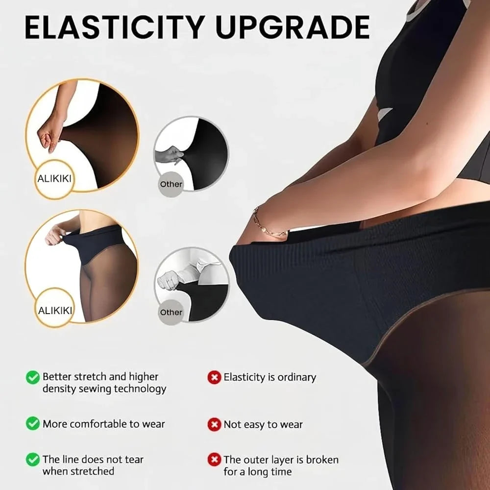 One Seam Fleece Lined Tights Shaping Thermal Leggings Compression Band Translucent Pantyhose Sheer Fleece Leggings Plus Size