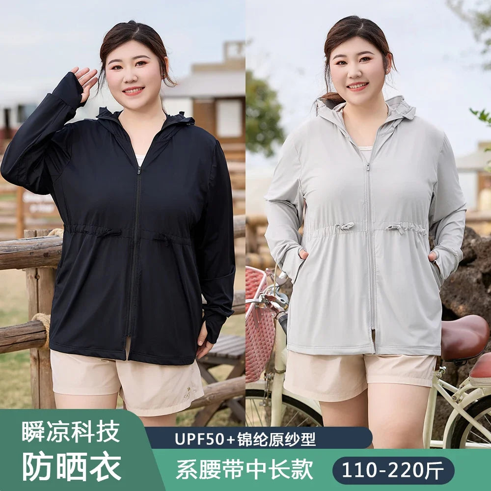 Ice Silk Long Sleeve Sunscreen Clothing 3XL 4XL UPF 50+ UV Protection Thin Breathable Sun-Proof Coat Ice Silk Sunscreen Jacket