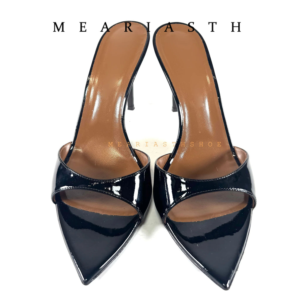 Ladies High-heeled Slippers Shoes Fashion Pointed Sexy Patent Leather Women with Open Toes and Party Wedding Stripper Sandals.